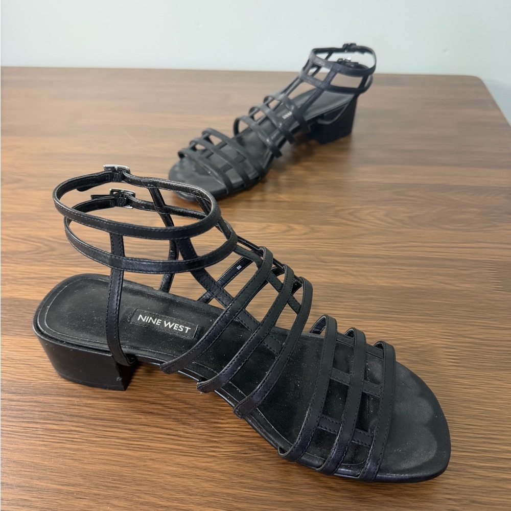 Nine West Black Strappy Leather Gladiator Sandals Sz 8 - Picture 7 of 8